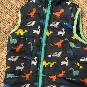 Kids Dino Print Puffer Vest - Navy with Multicolor Dinosaurs